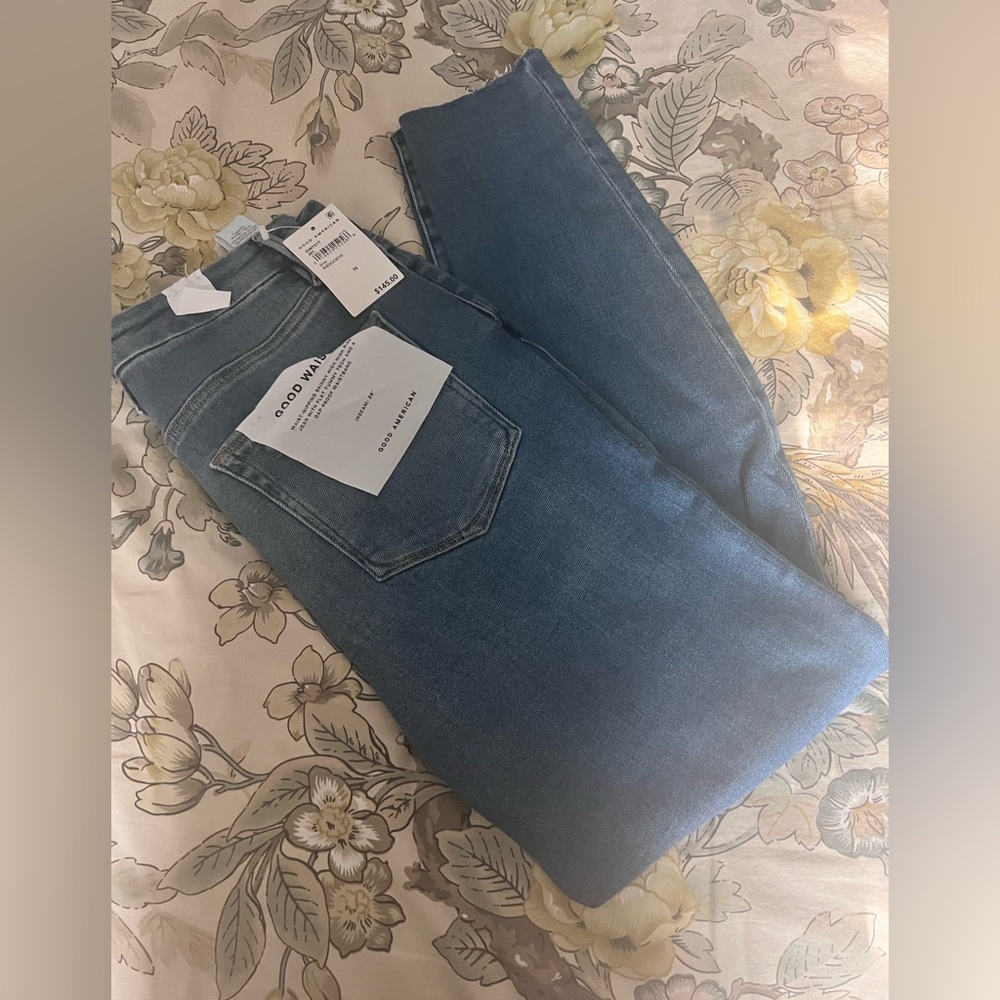 Good American Good Waist raw hem jeans